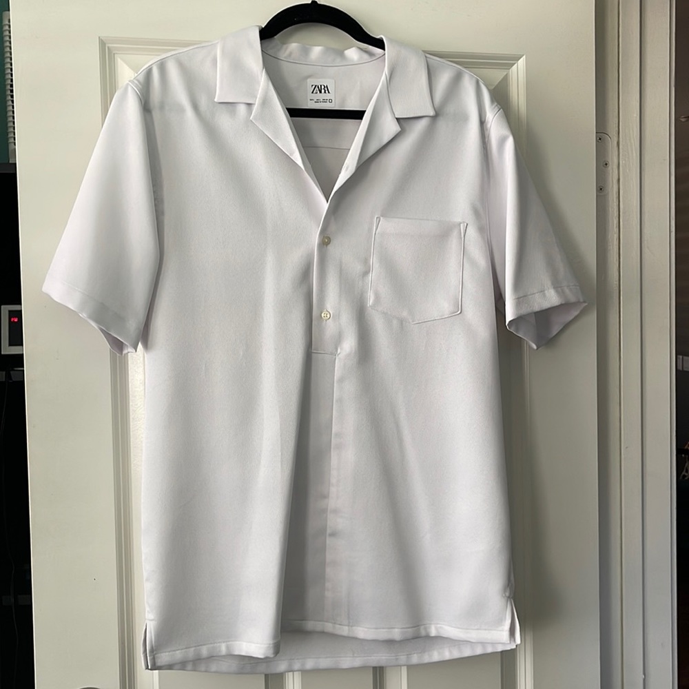 White Zara Halfway Button-Up